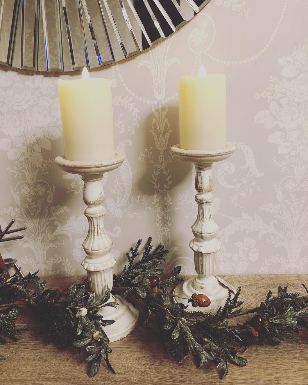 White Washed Wooden Candlestick