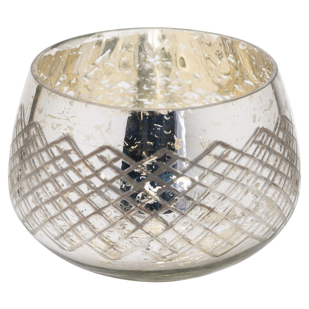 Patterned Silver Foil Glass Candle Holder